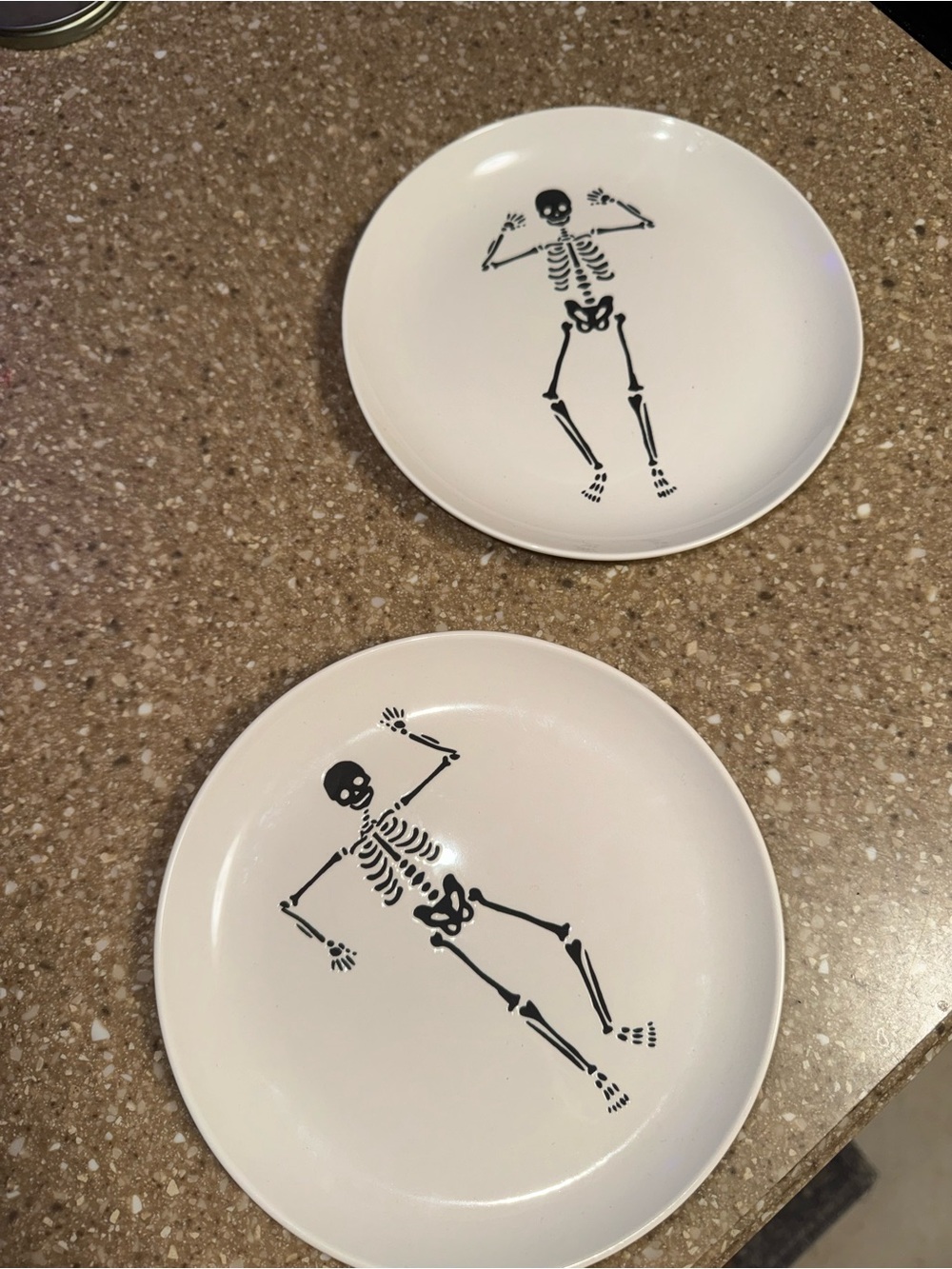 White Ceramic Plates with Black Skeleton Design - Set of 2